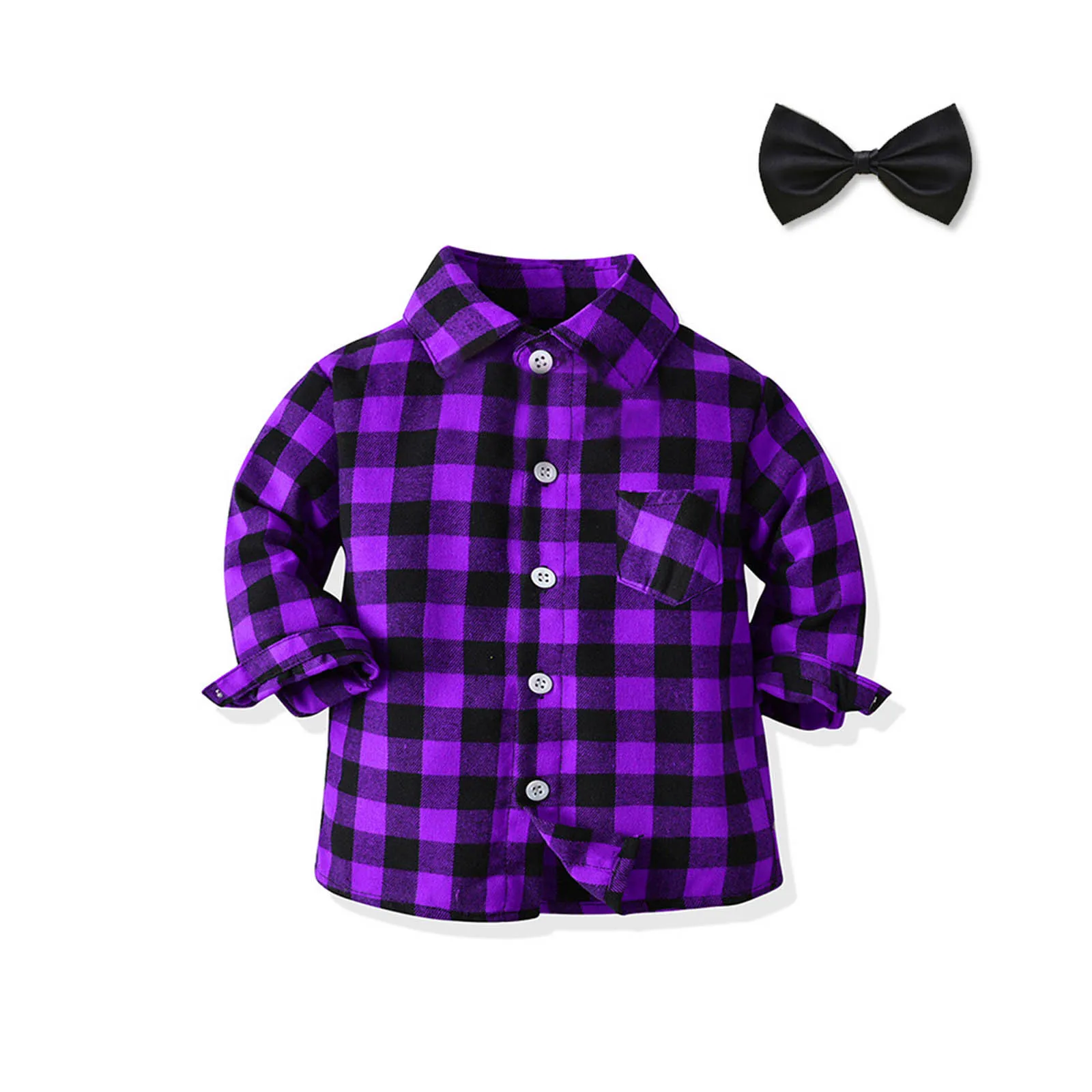 Toddler Boys Plaid Gentleman Shirts Tops Kids Boy Long Sleeve Bowtie Lapel Blouse Children Costume Plaid Children'S Cardigan