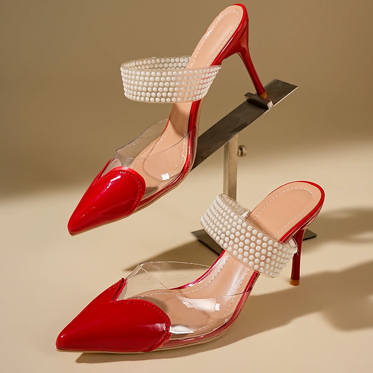 Women Pointed Toe High Heels Mules Sandals Decor Heart Detail Sexy Party Dress Shoes Wedding 2026 Summer Fashion Elegant Sandals - view 5