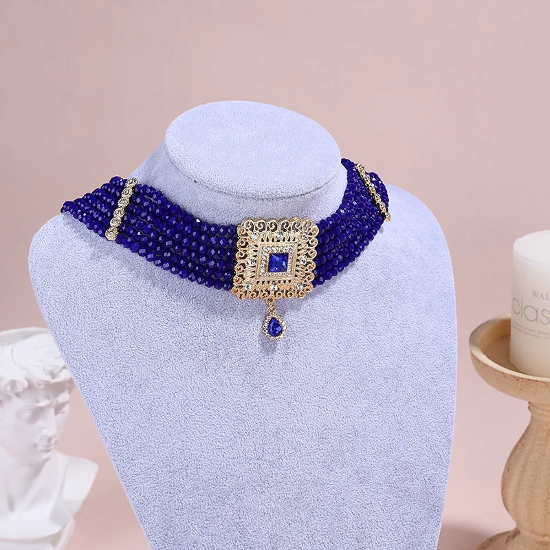 

Fatima Moroccan Kaftan Wedding Dress Necklace Jewelry Gift Gold Color Bride Pearl Choker Crystal Bead Neck Chain Hand-Woven