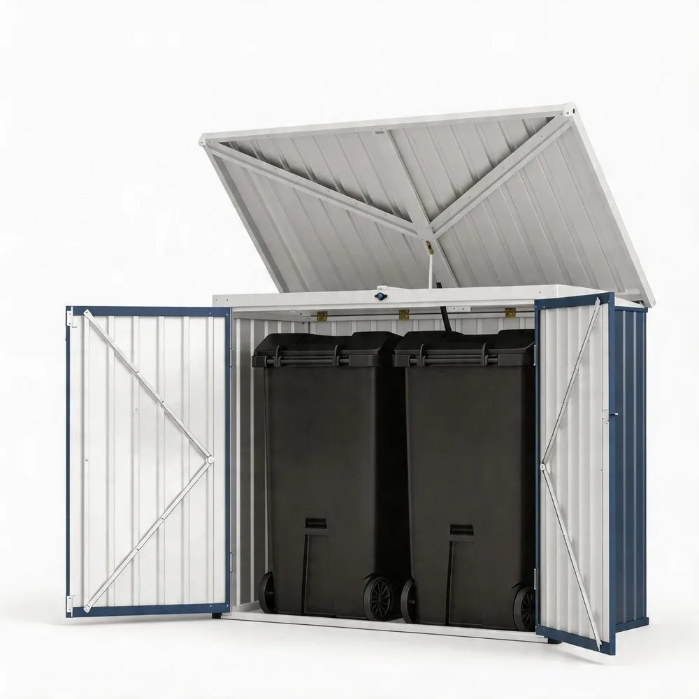 5.8x3.3FT Heavy Duty Metal Trash Bin Storage Shed Weather Resistant Outdoor Garbage Enclosure with Front Double Doors &