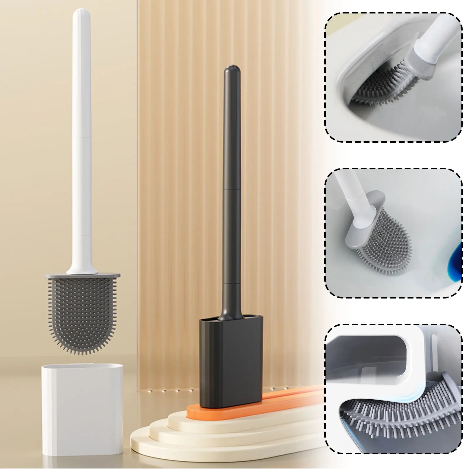 Silicone Toilet Brush With Holder Wall-Mounted Toilet Cleaning Brush Rubber Bristle Toilet Cleaner Brushes Bathroom Accessories