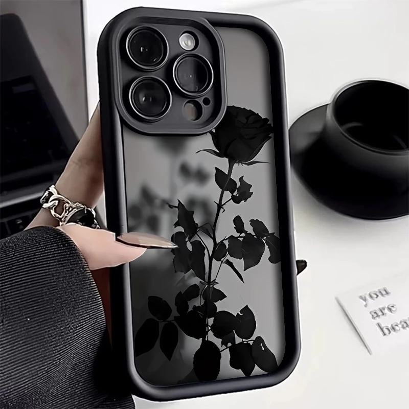 

Minimalist Black Rose Pattern Phone Case For Xiaomi Poco X7 F6 F5 X6 X5 M6 Pro X3 F3 Shockproof Soft Silicone Bumper Back Cover