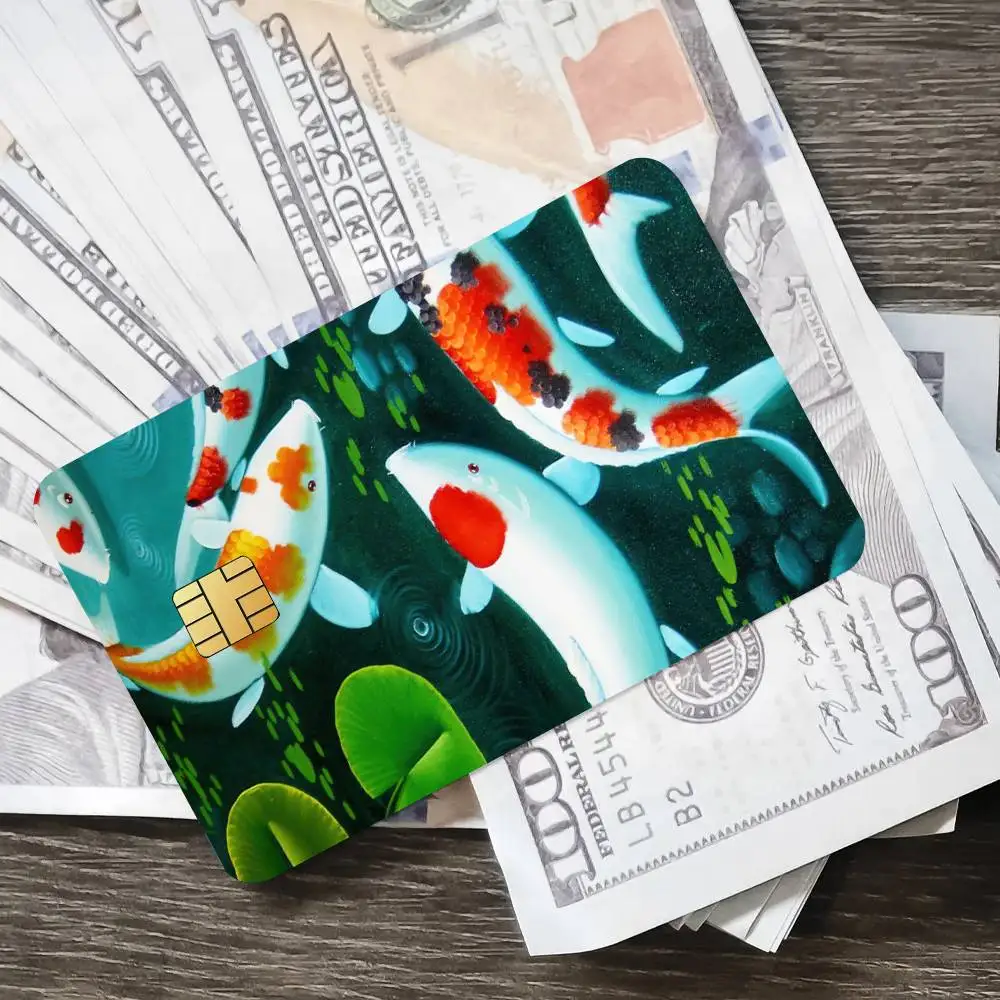 اليابان Ikan Koi red ملصق الائتمان الجلد غطاء بطاقة ملصقات 4 قطعة فيلم حافلة تمرير الجبهة الديكور البنك الخصم مقاوم للماء