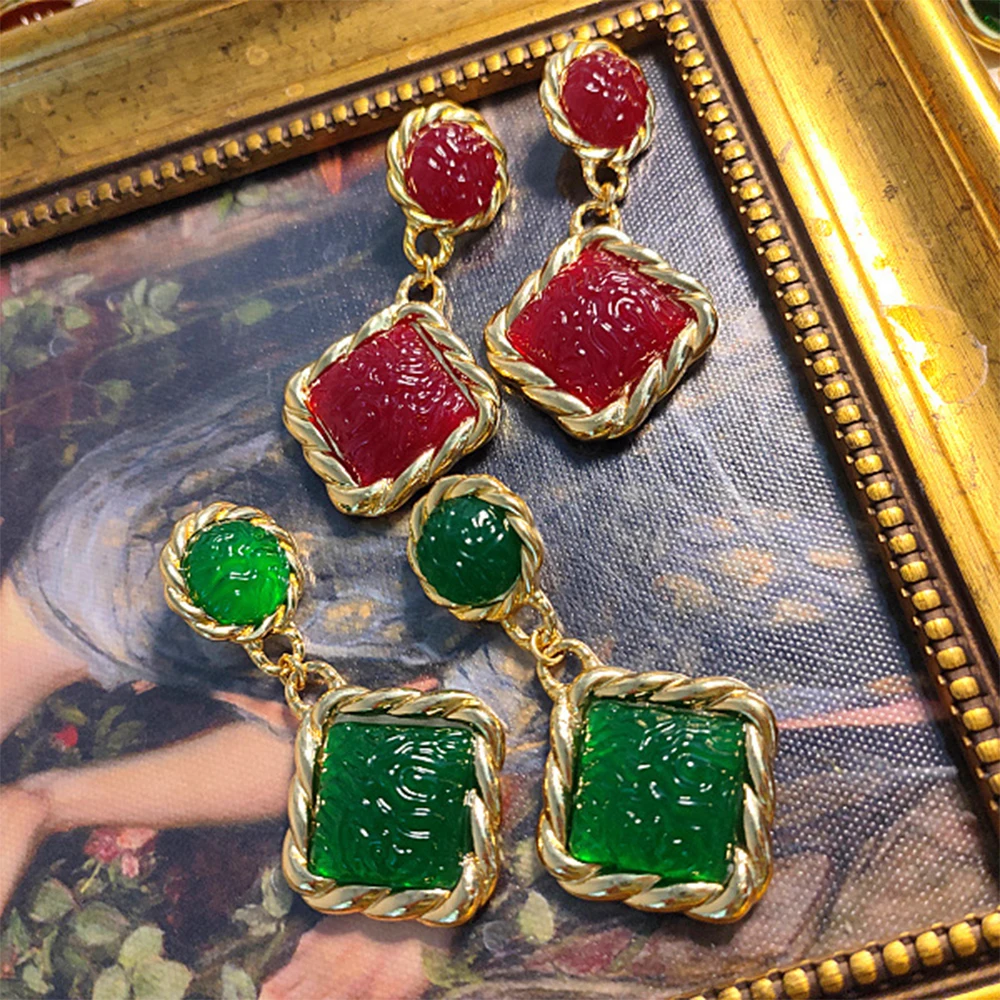

Vintage Temperament Red green jelly Glass Earrings for women's Girl party gift Jewelry wholesale
