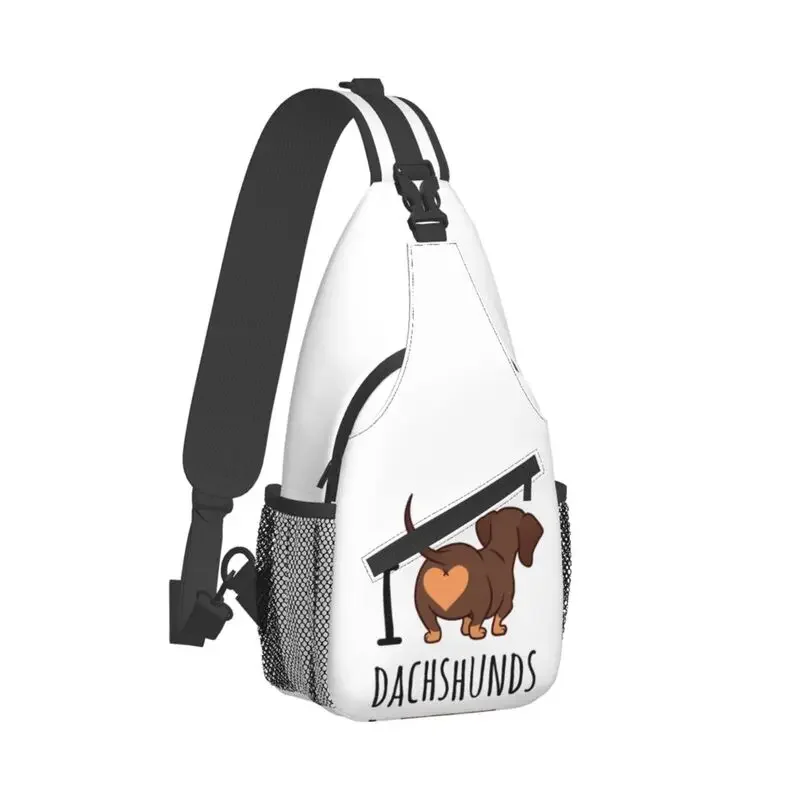 I Love Dachshunds Sling Bag Men Fashion Badger Wiener Sausage Dog Shoulder Chest Crossbody Backpack Travel Hiking Daypack