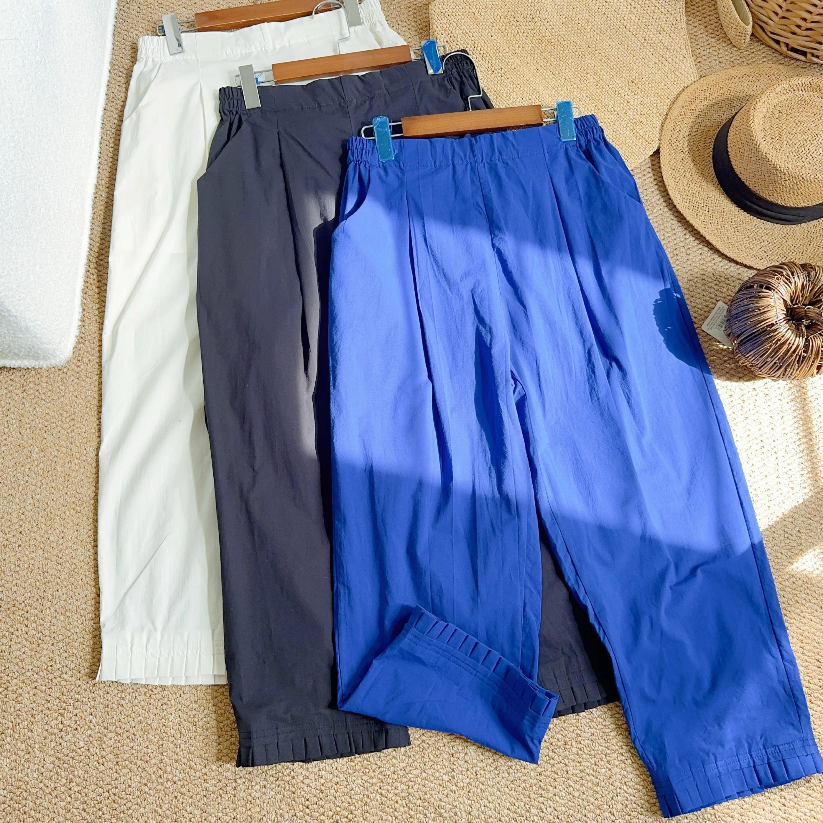 

Весенне-летние женские повседневные брюки из чистого хлопка с эластичной резинкой на талии, свободные универсальные длинные брюки, кружевные брюки, удобные брюки-харланы