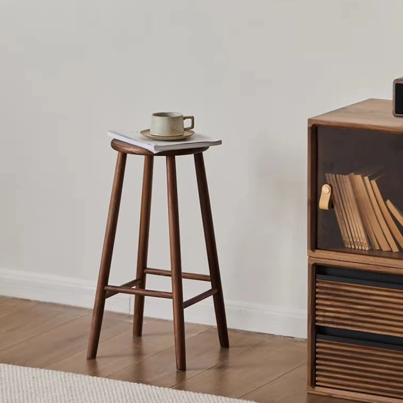 

Black Walnut Round Stool Solid Wood High Footed Bar Chair Home Minimalism Counter Seats Versatile Stable Modern Furniture