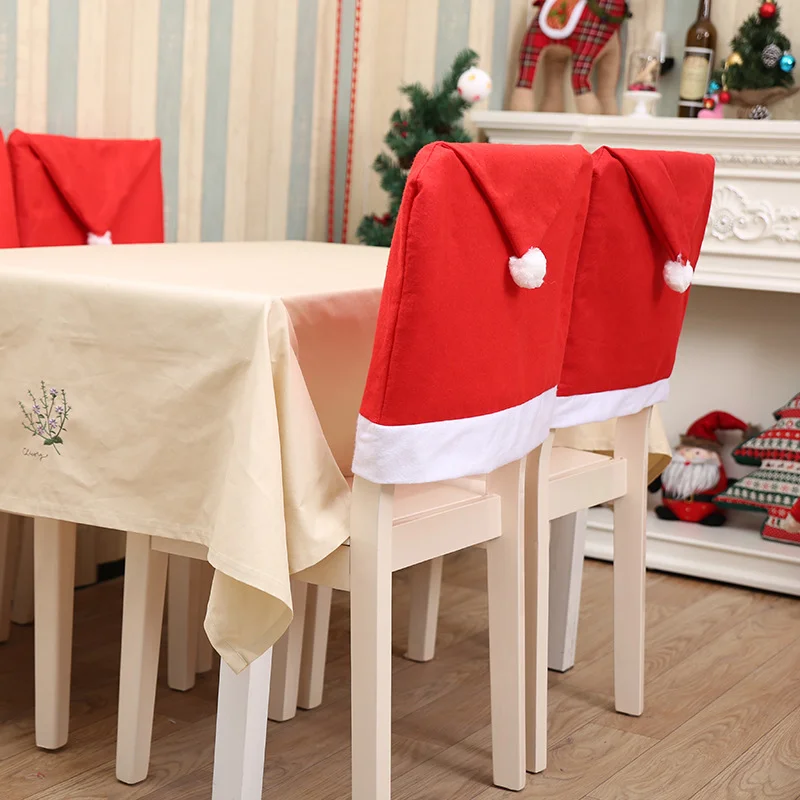 4pcs Christmas Chair Cover Red Santa Claus Hat Dining Chair Cover for New Year Merry Christmas Party Home Kitchen Table Decor