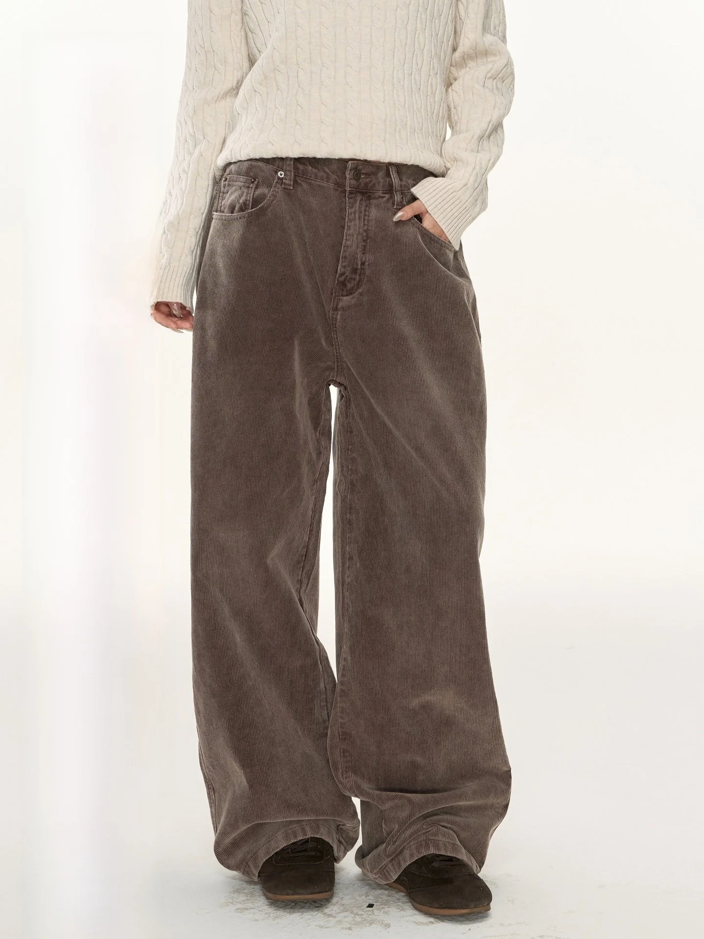 

Брюки Nova B в американском ретро-стиле, синие, из вельвета, широкие, свободного кроя, прямые, с высокой талией, на пуговицах, без эластана