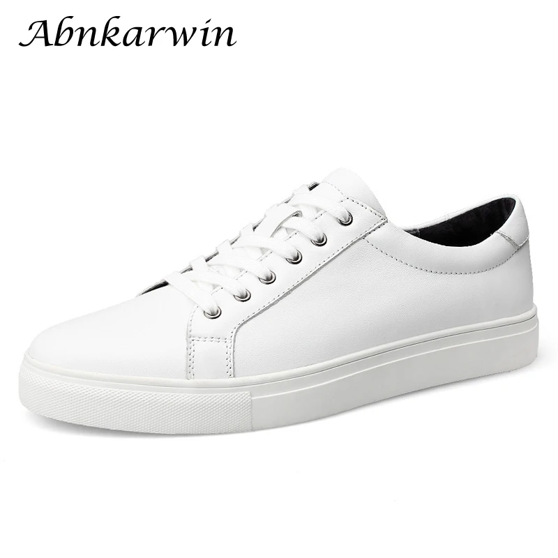 Abnkarwin casual baixo branco sapatos de skate apartamentos de couro genuíno mais tamanho grande 49s 50s primavera verão outono inverno