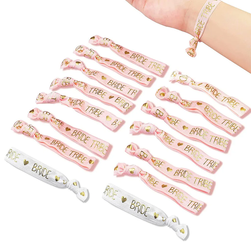 

12pcs Bachelorette Party Wristbands Team Bride Bracelet Bride To Be Decoration Hen Party Wedding Supplies Hair Ties