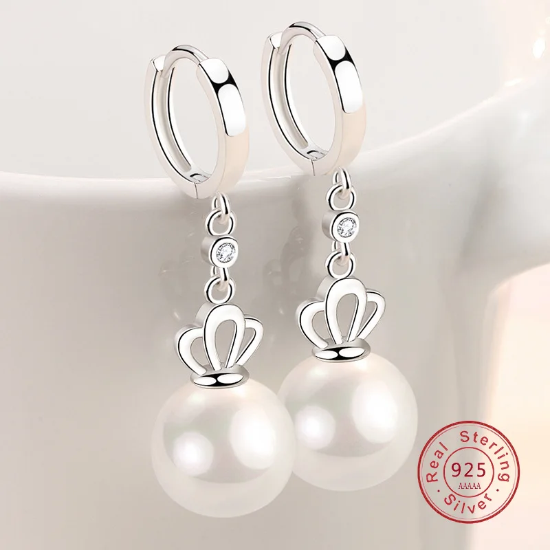 Fashion Female Earrings 925 Sterling Silver Crown Zircon Pearl Earrings for Women Tassel Statement Bijoux Jewelry Pendientes