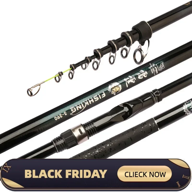 High Quality Fishing Rod High Carbon Fiber Telescopic Black Handle Stream Pole 2.4 3.0-5.4M Travel Carp Rod Super Light Hard