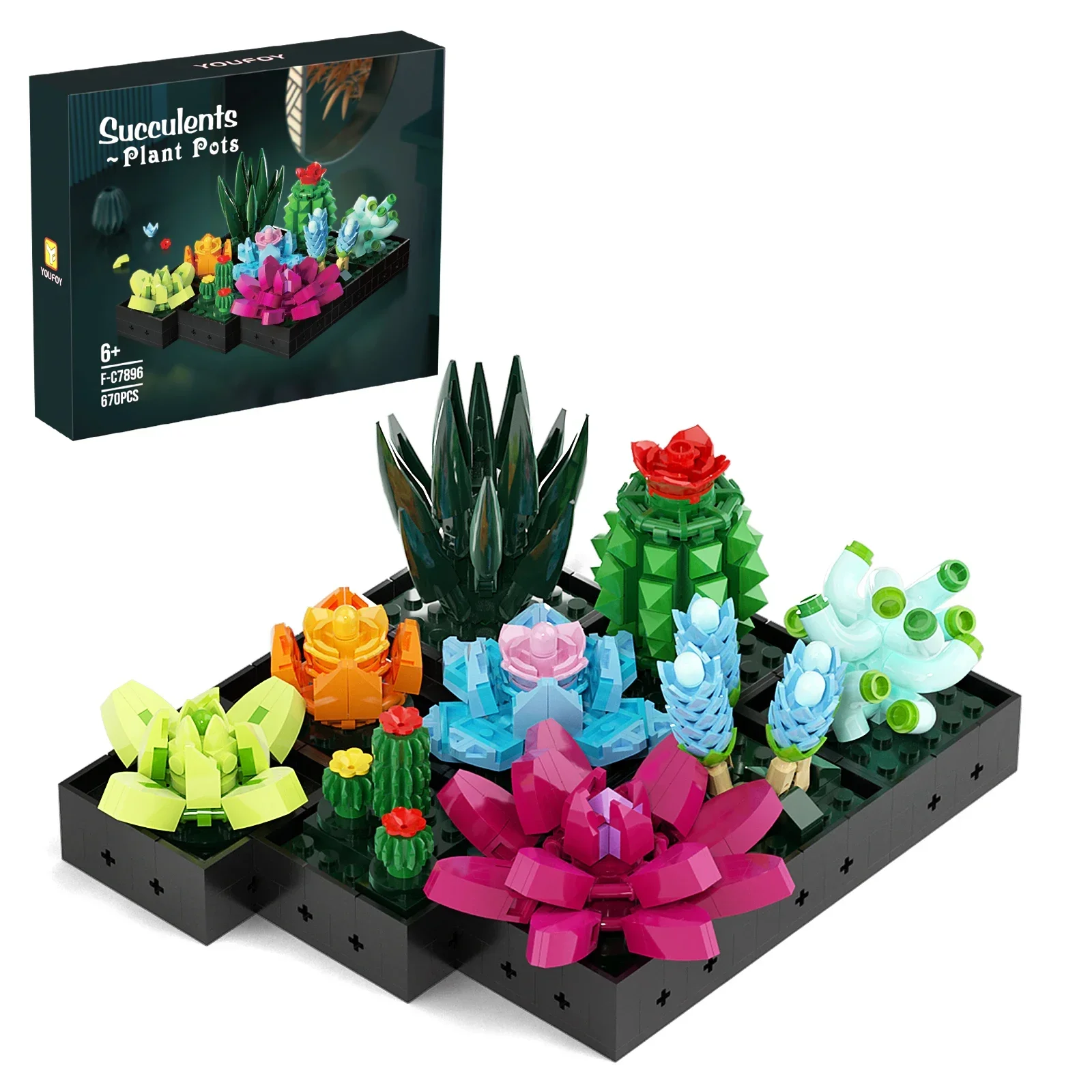 Succulent Plant Potted Building Blocks MOC Gift Box Set 9 in 1 Mini Flower And Succulent Assembly Model Kids Toy Birthday Gift