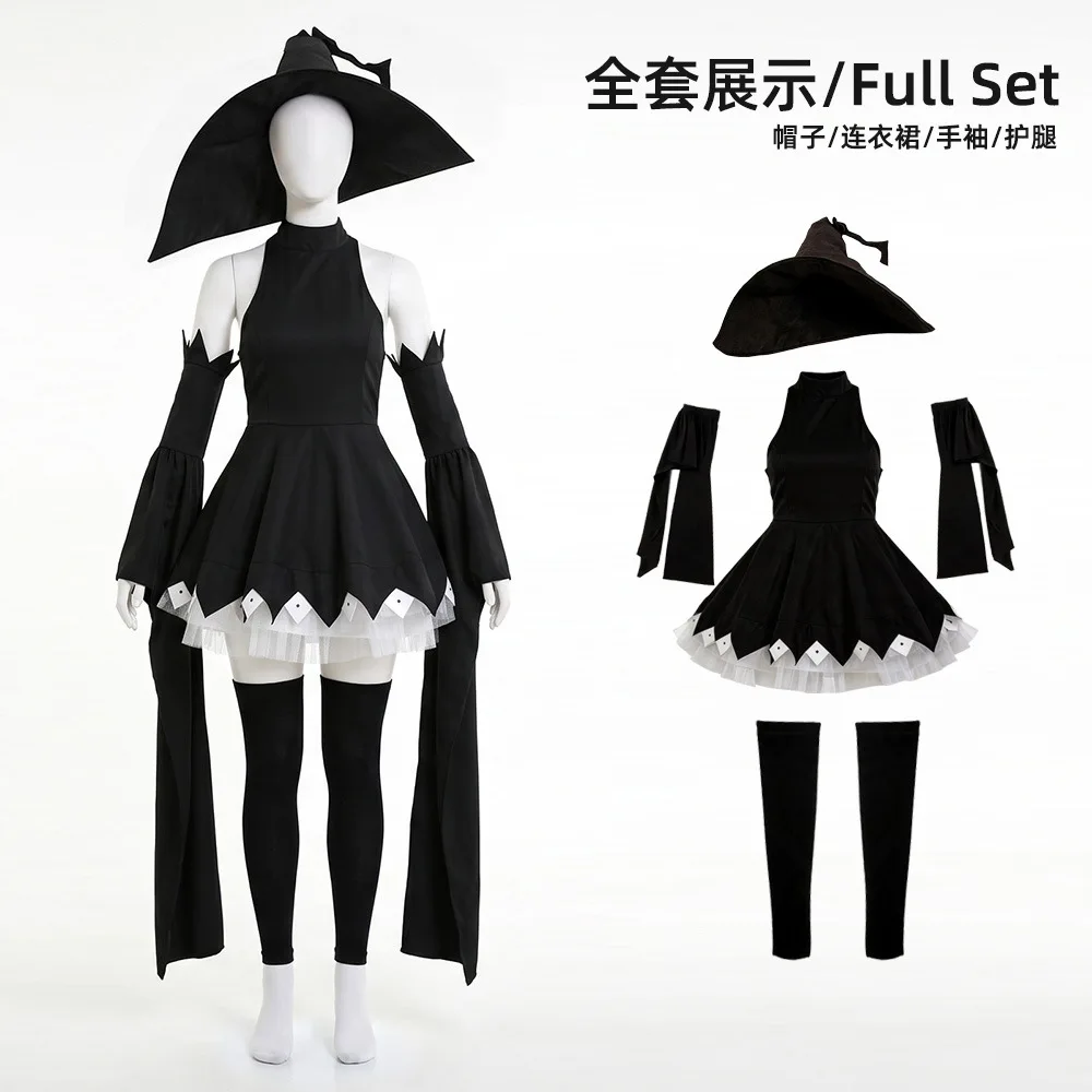 Disfraz de cosplay de Blair de Soul Eater, gata negra, vestido negro sin mangas, sombrero, uniforme, ropa sexy para mujer, ideal para fiestas de disfraces y Halloween.