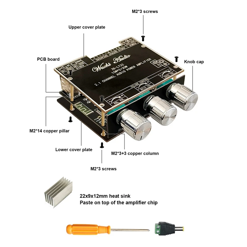 

ZK-LT22 2.1 Channel Bluetooth 5.1 Amplifier Board 15W+15W+30W Stereo Subwoofer TWS True Wireless Audio Board DC9-24V