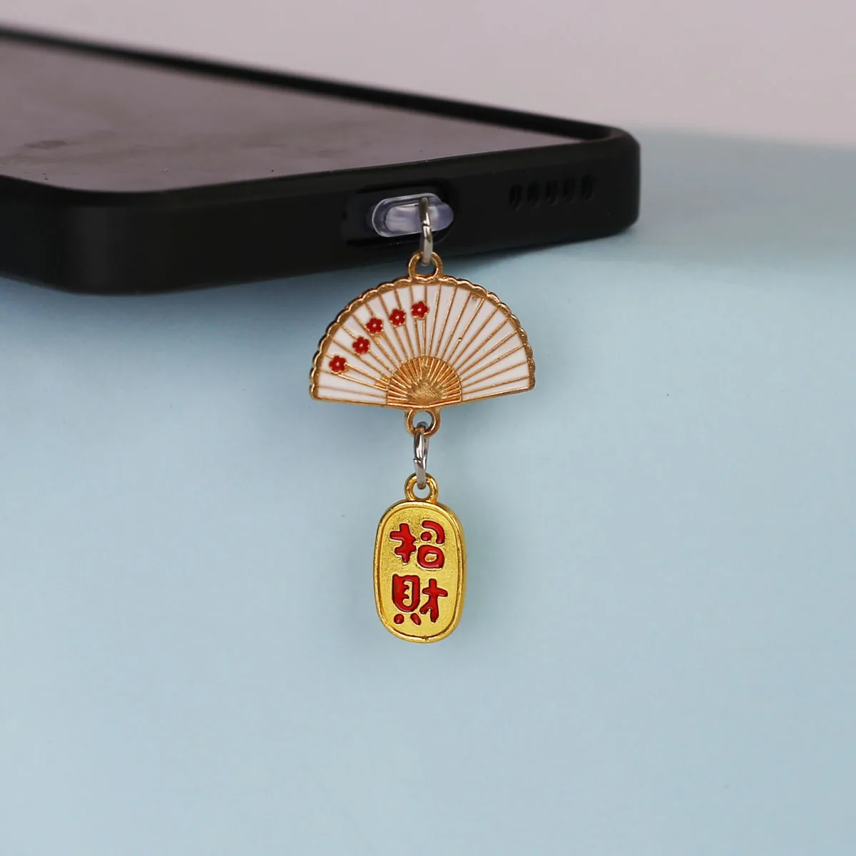 Handy-Staubschutz-Anhänger im chinesischen Stil: Ventilatoren, die Reichtum und Glück anziehen – Zubehör für iPhone und Type-C Anschlüsse, Deko-Lanyard – Detail 7
