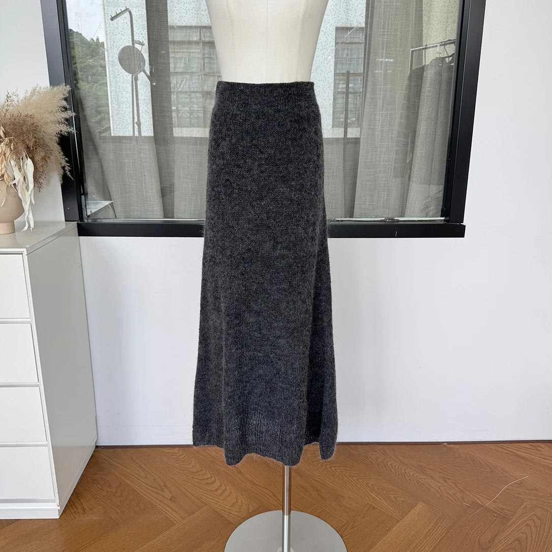 

Женская осенне-зимняя элегантная вязаная юбка-русалка, женская однотонная тонкая однотонная длинная юбка с высокой талией