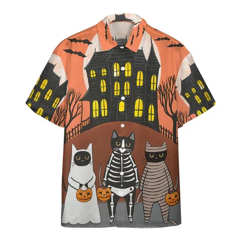 

New Halloween Series 3D Printed Casual Collared Pumpkin Short Sleeve Shirt Man Beach Wear Spring And Autumn Seasonal Apparel