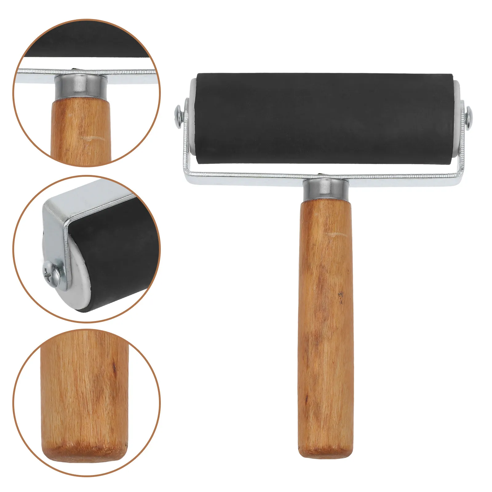 

4 Inch Rubber Roller Printmaking Glue Roller Wood Handle Stamping Embossing Tool Friendly Design Rollers