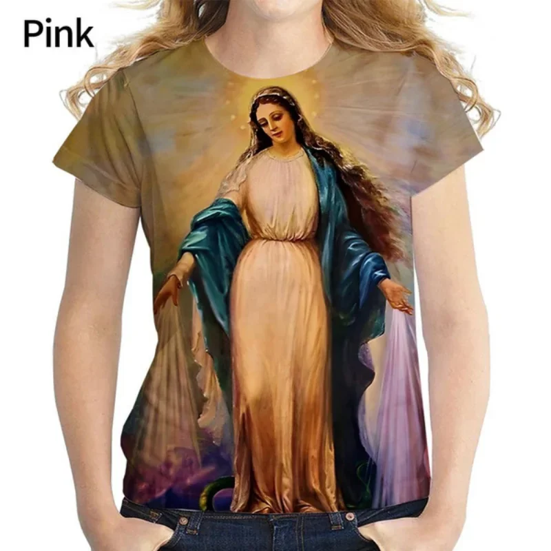 Y2K Clothing New Virgin Mary T Shirt for Women Summer Casual Loose Christian Mother of God Graphic T-shirt Harajuku Tops Tees