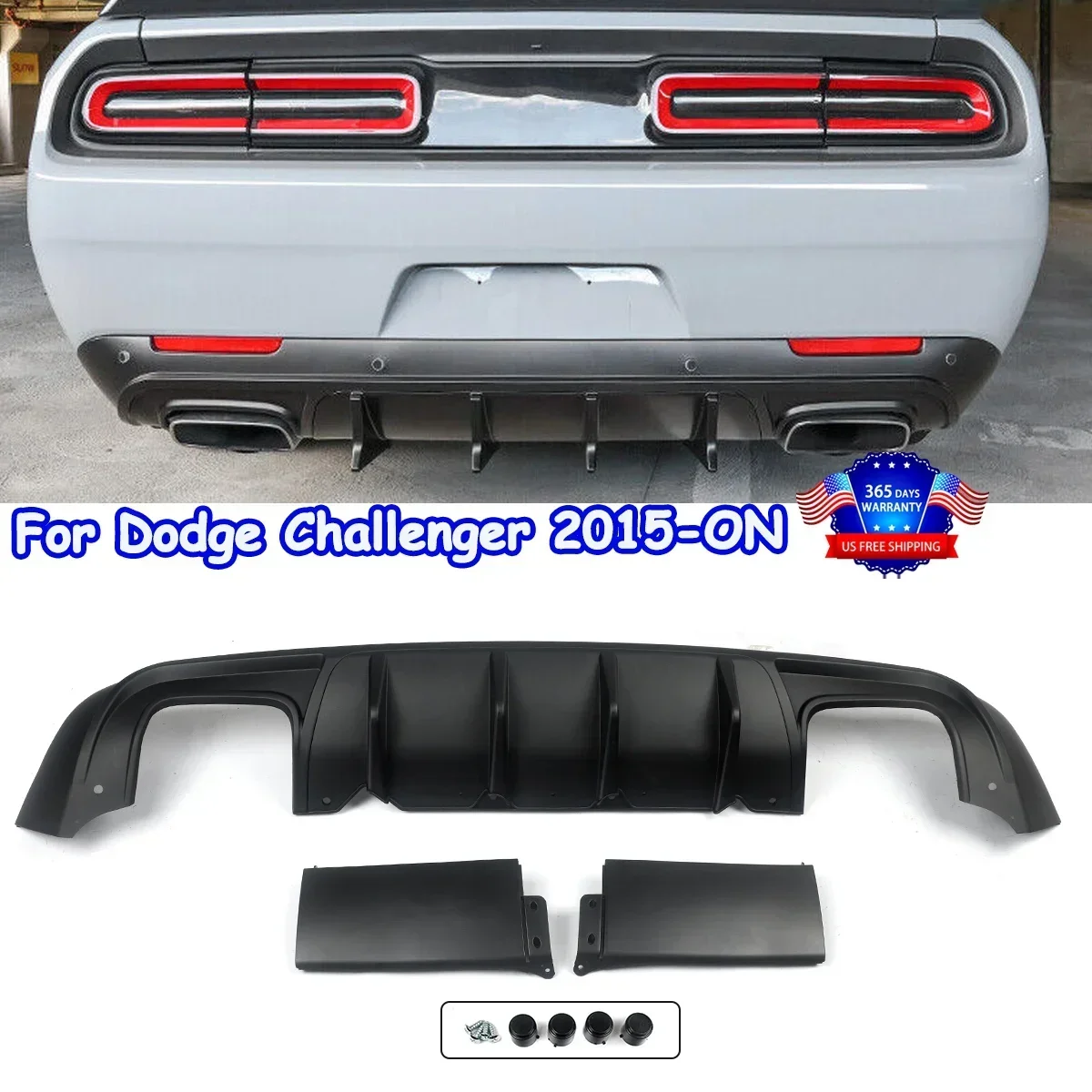 Black Rear Diffuser For 2015-2022 Dodge Challenger SRT Hellcat R/T Scat Pack GT