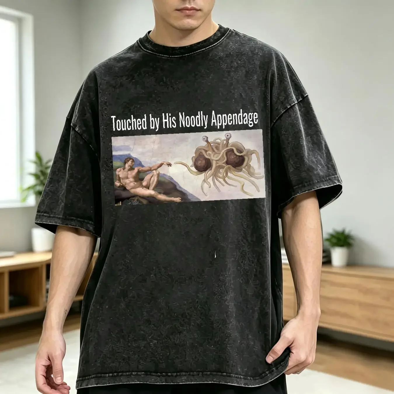washed T Shirt NEW LIMITED Ordained Minister The Flying Spaghetti Monster Athiest  vintage Washed Slightly Stretched graphic