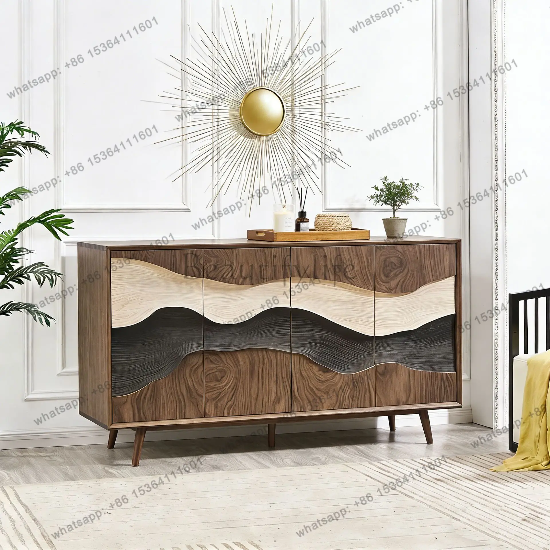 

Italian minimalist dining side cabinet solid wood entrance modern light luxury living room decorative locker