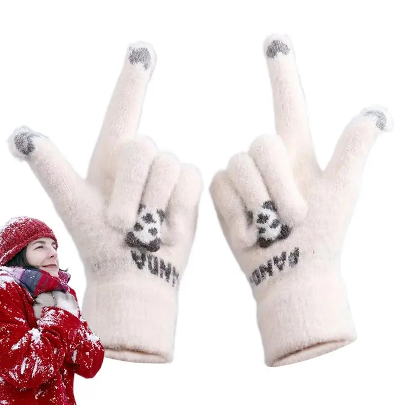 

Knitted Gloves Touch Screen Cycling Mittens Cartoon Warm Knitted Breathable Hand Warmers Elastic Knit Finger Mittens For