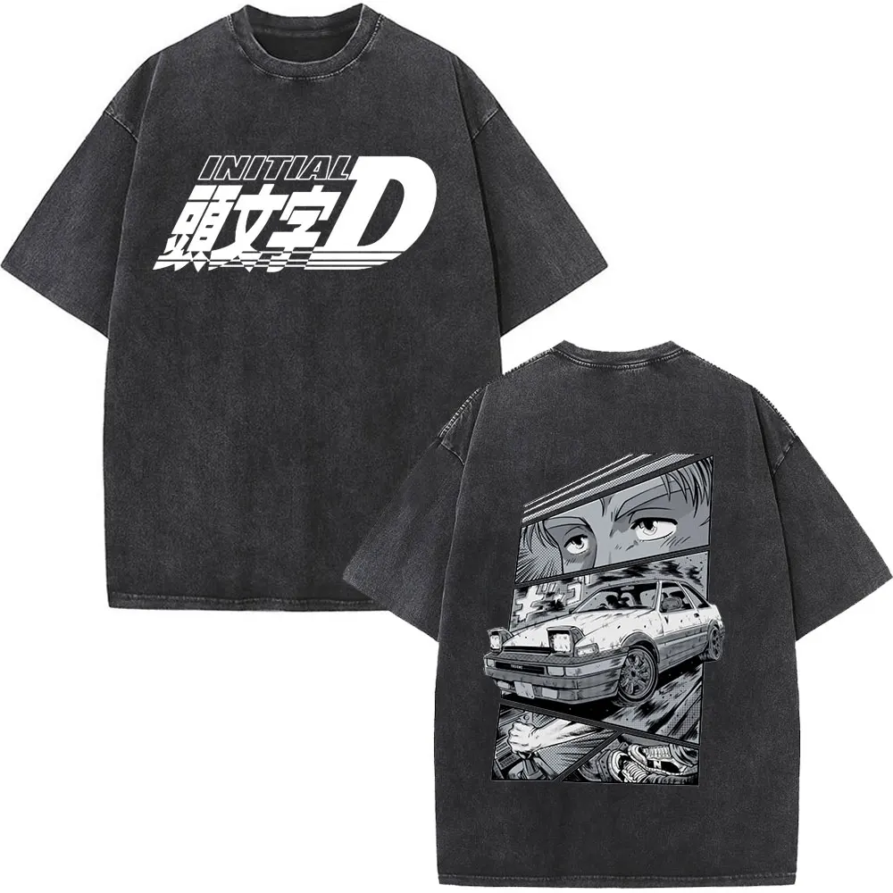 Customization Anime Initial D Drift AE86 Washed Vintage Print T-shirt RX-7 R34 Skyline GTR JDM T-shirts Men's Harajuku Cozy Over - view 4