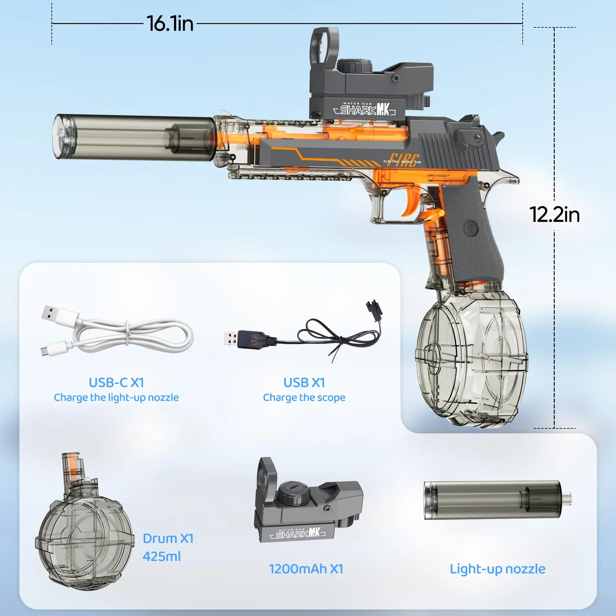 구멍 플래시가있는 자동 전기 물총, 성인을위한 강력한 물총 권총 어린이 여름 야외 수영장 해변 파티 장난감
