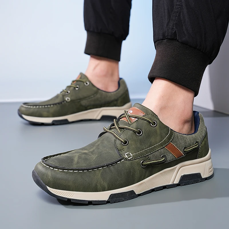 Men Plus Size Casual Boat Loafer Sneakers PU Upper Classic Sewing Toe Cap Pieces Male Flat Outdoor Walking Driving Shoes