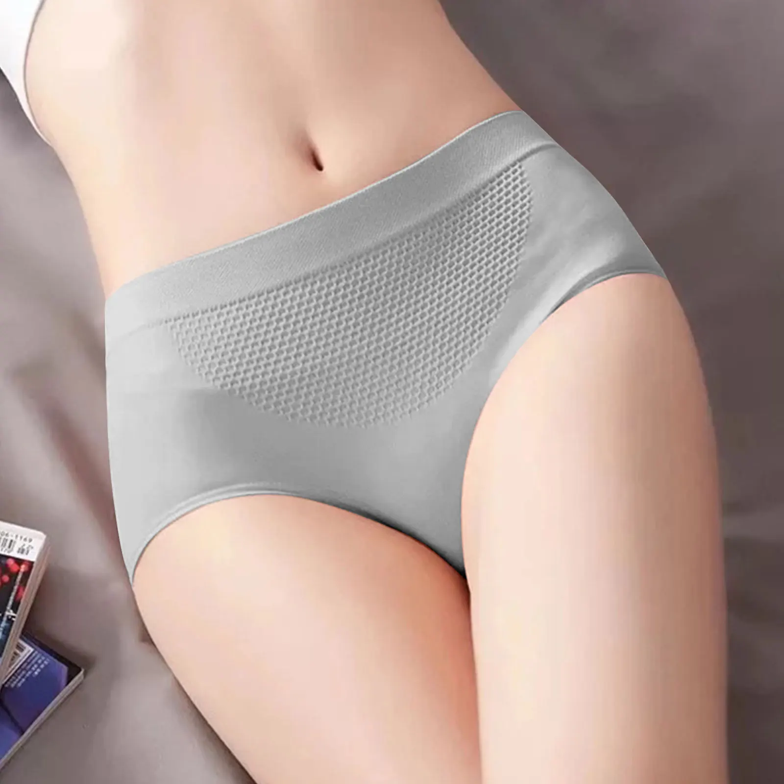 

Women Honeycomb Panties Sexy Solid Abdominal Cotton Crotch Underwear Mid Waist Tummy Control Hip Lift Comfortable Underpants