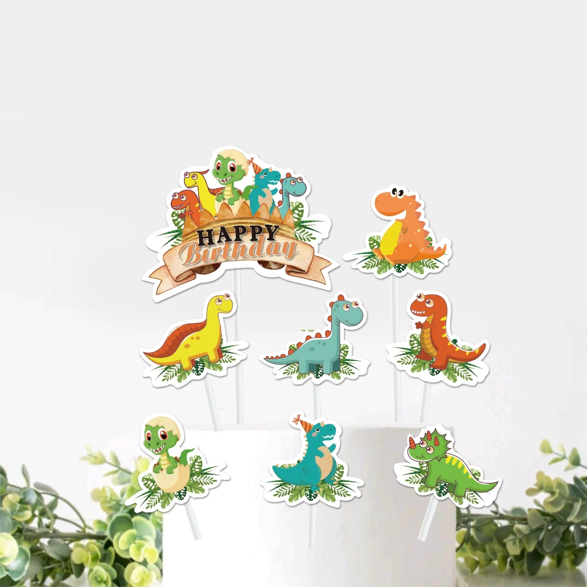 Cartoon Dinosaur Cake Toppers Jungle Safari Dino Birthday Cake Decoration Kids Boys Happy Dinosaur Birthday Party Decoration