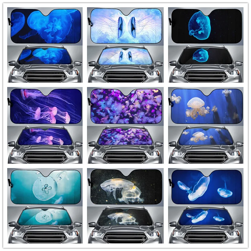 Blue Jellyfish Underwater Car Windshield Sun Shade - Blocks UV Rays Sun Visor Protector Sunshade To Keep Your Vehicle Cool