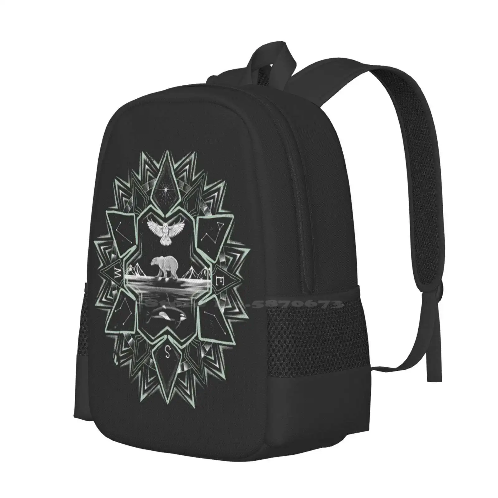 Northern Star Hot Sale Backpack Fashion Bags Northern Star South East West Snow Flake Compass Rose Owl Polar Bear Orca Killer