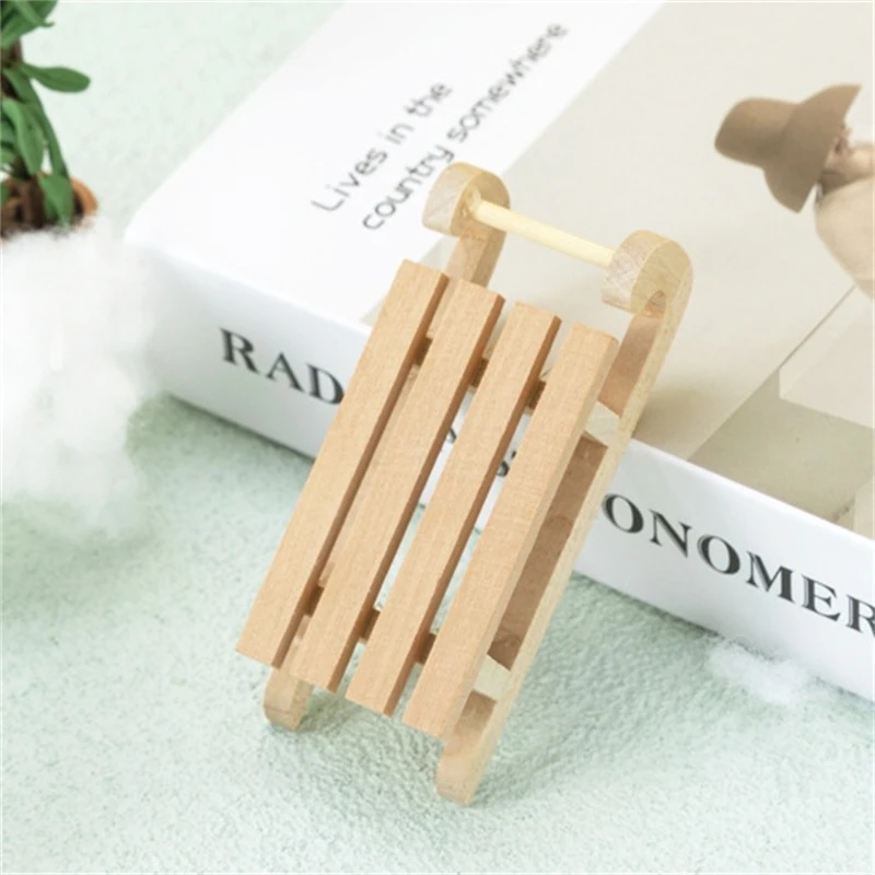 1:12 Dollhouse Miniature Wooden Sleigh Sled Christmas Scene Decor Play House Toy DIY Coloring Sled