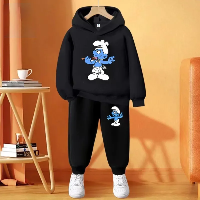 Cartoon Smurfs children's clothing Boys Girls Sweatshirt Blue Cat Spring and autumn casual hoodie pants hoodie fashion