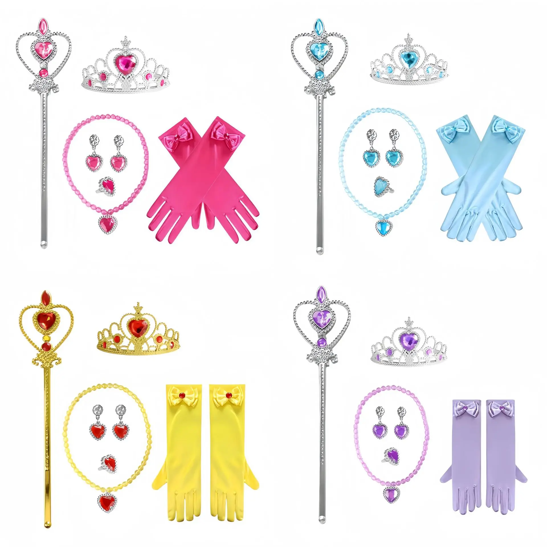 

Детский костюм принцессы, комплект аксессуаров, тиара, корона, волшебная палочка, перчатки, ожерелье, серьги, кольцо, скипетр в форме сердца, реквизит для фотосъемки