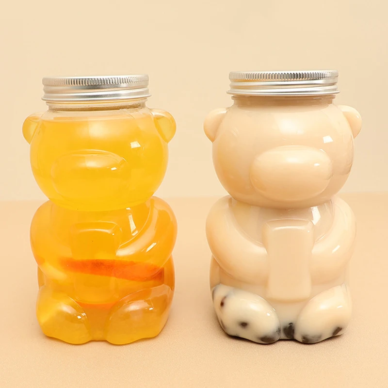 500ML Kawaii Bear Water Bottle For Milk Tea Coffee Juice Portable Drinking Cup Transparent Beverage Drink Bottle With Lid