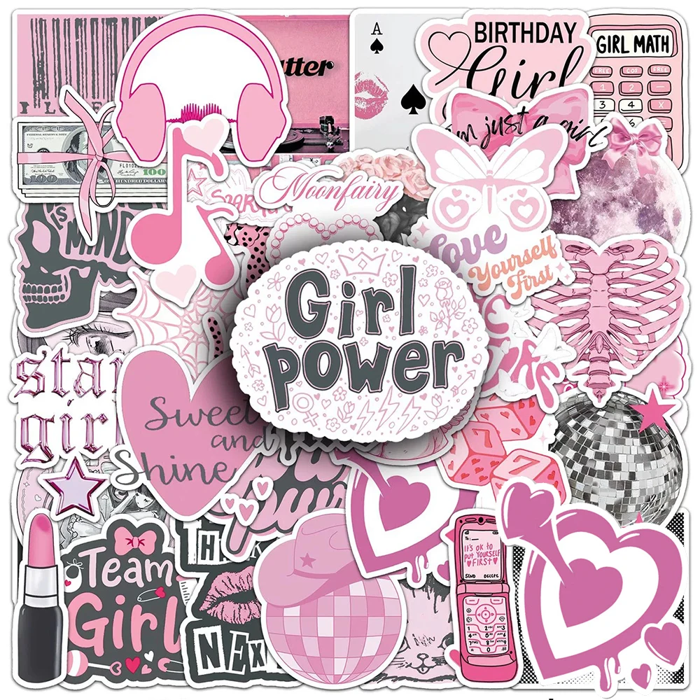

10/30/50pcs Kawaii INS Sweet Pink Girl Style Stickers Cute Aesthetic Decals DIY Suitcase Phone Diary Graffiti Sticker Decoration