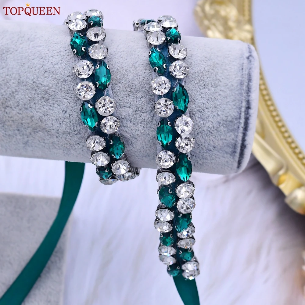 TOPQUEEN S07 Emerald Green Women Jewel Belt Bridal Wedding Dress Rhinestone Sash Ladies Evening Party Gown Waistband Appliques