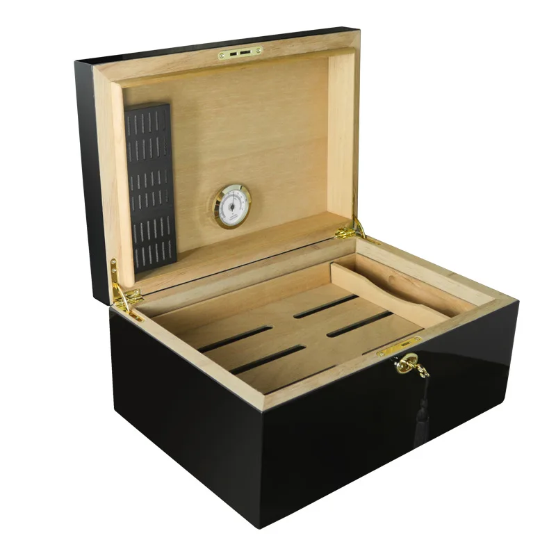 Large Capacity Humidor Double Cedar Humidor, Piano Lacquer, 100 Pack