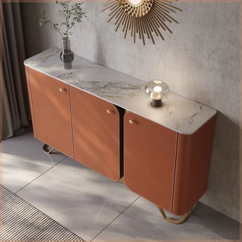 Armário lateral de jantar de couro de sela de ardósia, armazenamento simples e moderno