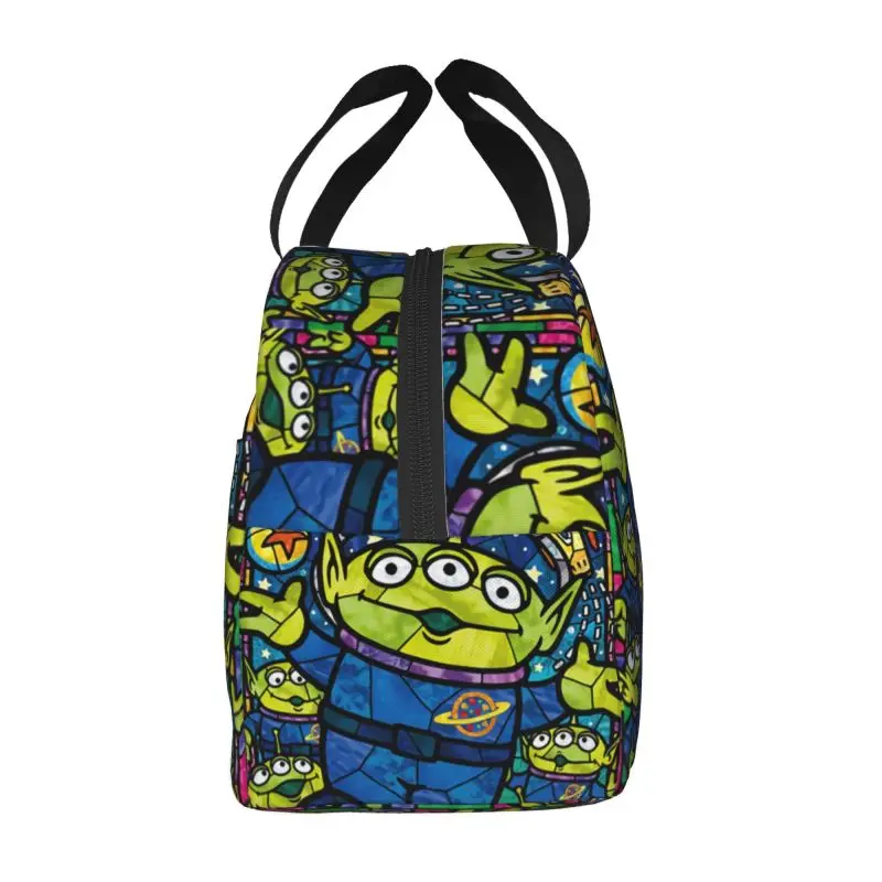 Custom Toy Story Thermal Insulated Lunch Bags Women Green Aliens Manga Resuable Lunch Container School Office Outdoor Food Box