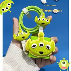 Disney Toy Story Alien Charger Data Cable Line Protective Cover for IPhone 14 13 12 11 pro 18/20W USB-C Anime Cute Winding Rope