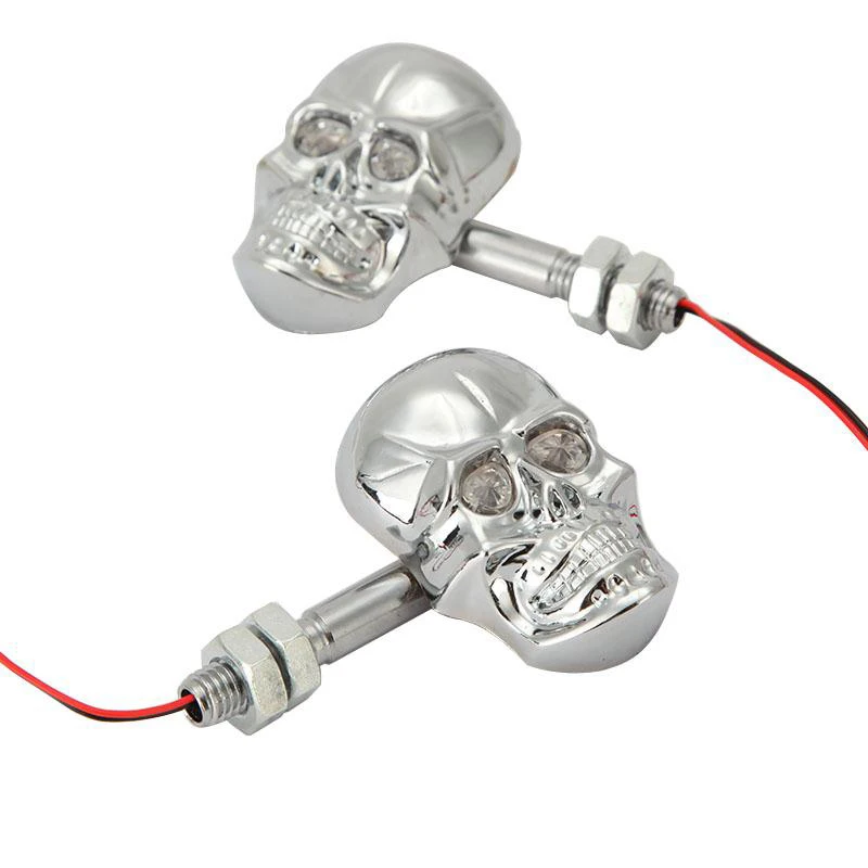 Chrome 12V Skull Turn Signals For Kawasaki Vulcan VN 800 900 1500 1600 1700 2000