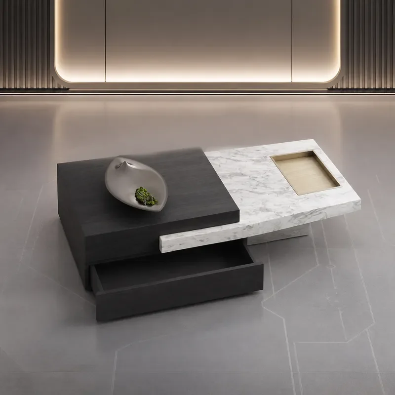 Marble Telescopic Coffee Table Italian Minimalist Light Luxury Living Room Household Rectangular Modern Simple Design