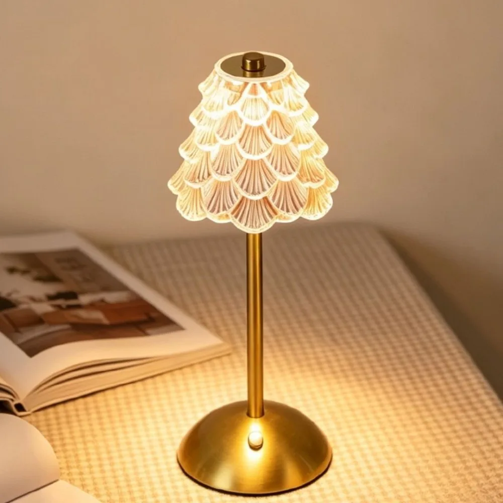 Touch Control Rechargeable Desk Lamp Glass Dimmable Rechargeable Table Lamp Christmas Tree Rechargeable Bedside Lamp Home