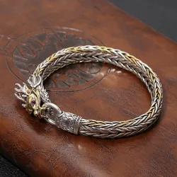 New Silver Color 2023 New China-Chic Hand Woven Gold Dragon Head Bracelet Men's Retro Craft Bracelet Jewelry